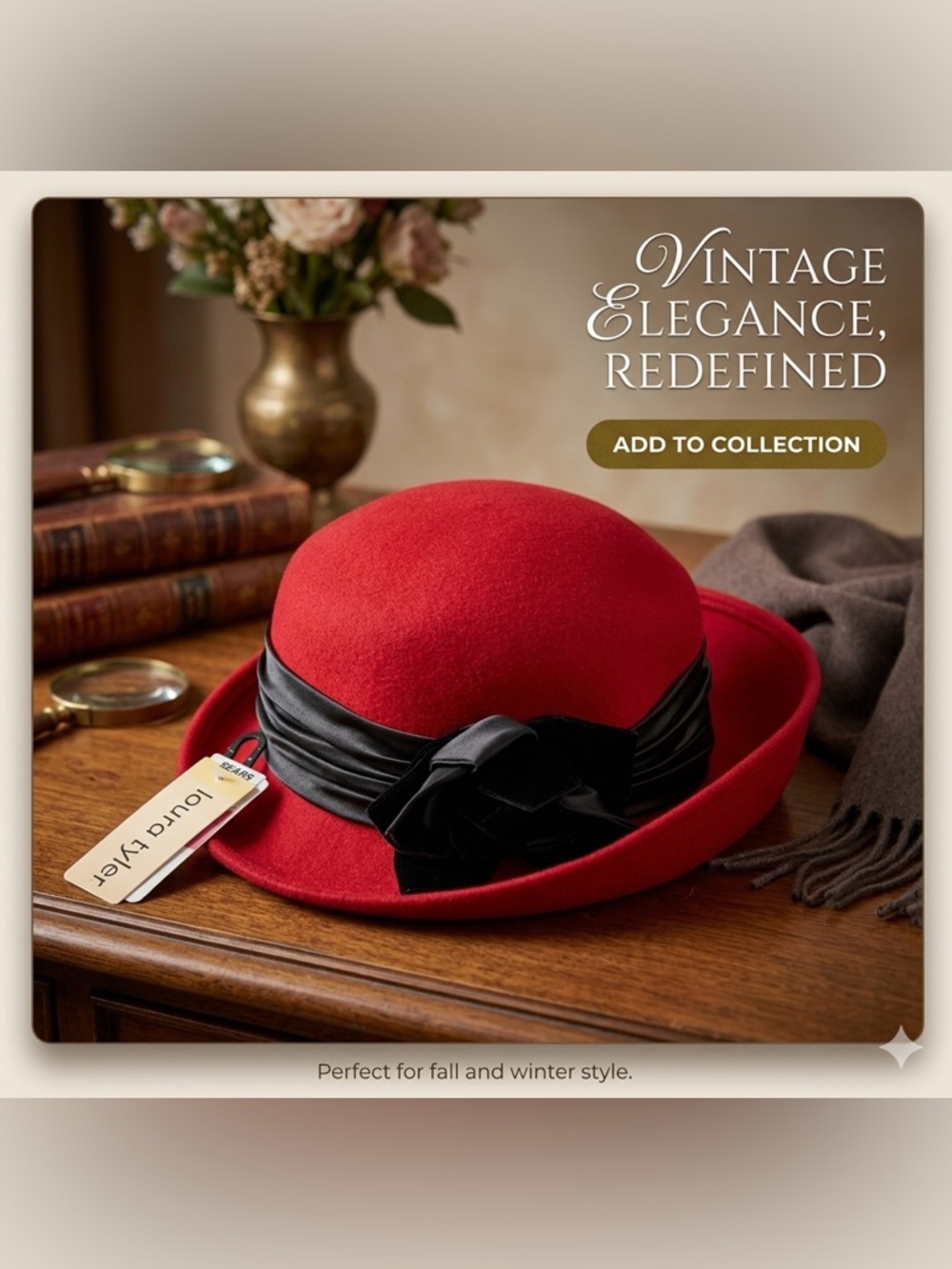 Laura Ashley Red Women's Hat with Black Ribbon